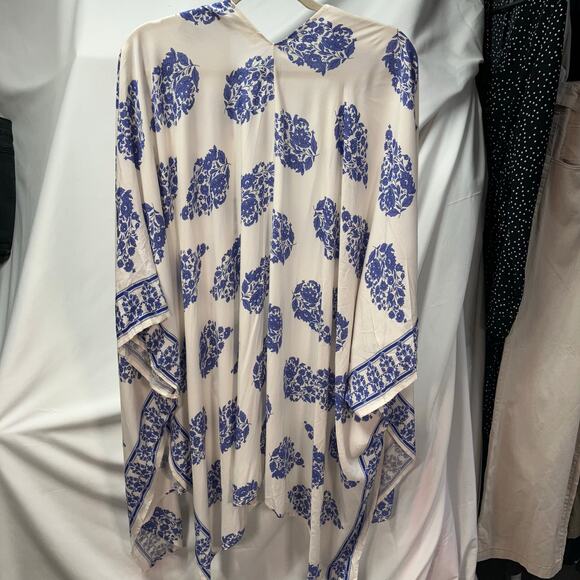 Haptics by Holly Harper Womens 2x Blue‎ White Floral Kimono Rayon Coastal - Picture 10 of 13